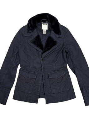 DIESEL Faux Fur Trim Luxury Designer Trench Casual Jacket Coat Womens Medium